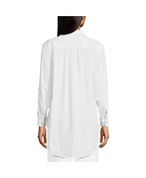 Lands' End Women's Tall Linen Roll Sleeve Oversized Relaxed Tunic Top