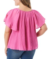 Jessica Simpson Trendy Plus Serenity Cotton Flutter-Sleeve V-Neck Top