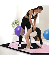 Slickblue 8 Feet Pu Leather Folding Gymnastics Mat with Hook and Loop Fasteners