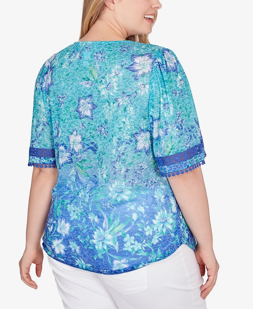 Ruby Rd. Plus Size Ombre Bali Floral Top