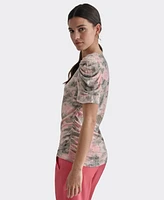 Dkny Petite Printed Crewneck Ruched-Sleeve Blouse