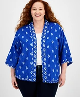 Style & Co Plus Belinda Border Reversible Kimono, Created for Macy's