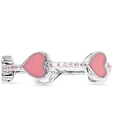 Cubic Zirconia & Pink Enamel Heart Eternity Band Sterling Silver