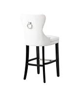 Tufted Upholstered Velvet Bar Stool with Metal Footrest (Set of 2