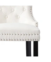 Tufted Upholstered Velvet Bar Stool with Metal Footrest (Set of 2