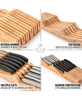 Zulay Kitchen Bamboo Knife Drawer Organizer Insert - Edge-Protecting Knife Organizer Block Holds Up To 11 Knives