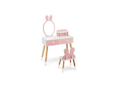 Slickblue Kids Vanity Table and Chair Set with Drawer Shelf Rabbit Mirror