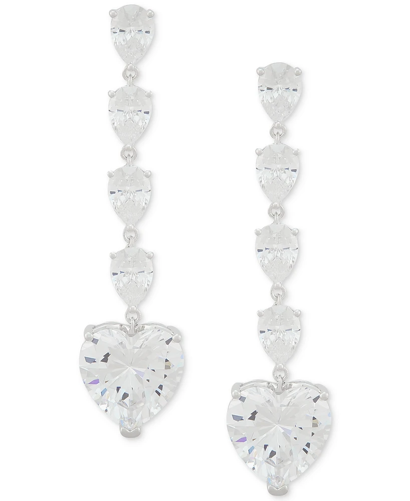 Arabella Cubic Zirconia Heart Dangle Drop Earrings in Sterling Silver