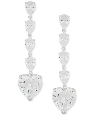 Arabella Cubic Zirconia Heart Dangle Drop Earrings in Sterling Silver