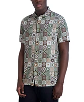 Karl Lagerfeld Paris Men's Slim Fit Medallion Print Short Sleeve Button-Front Shirt