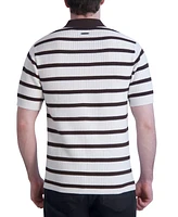 Karl Lagerfeld Paris Men's Slim-Fit Stripe Textured Sweater-Knit Button-Down Polo Shirt