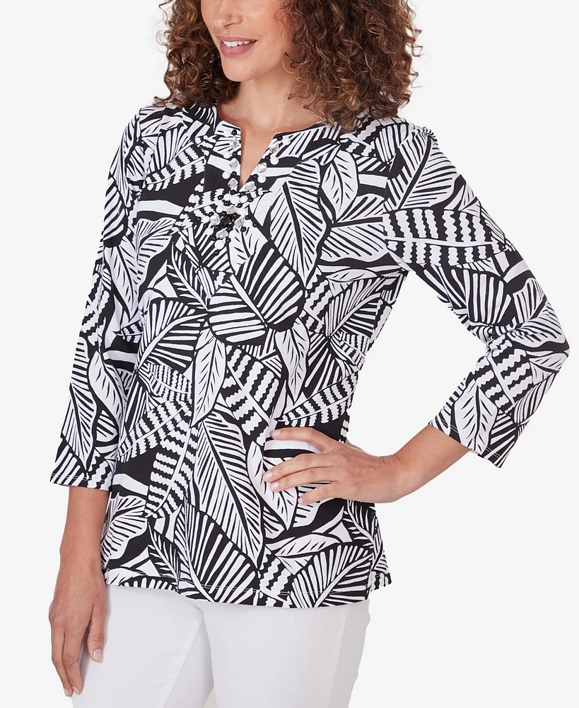 Ruby Rd. Petite Split Neck Tropical Print Top