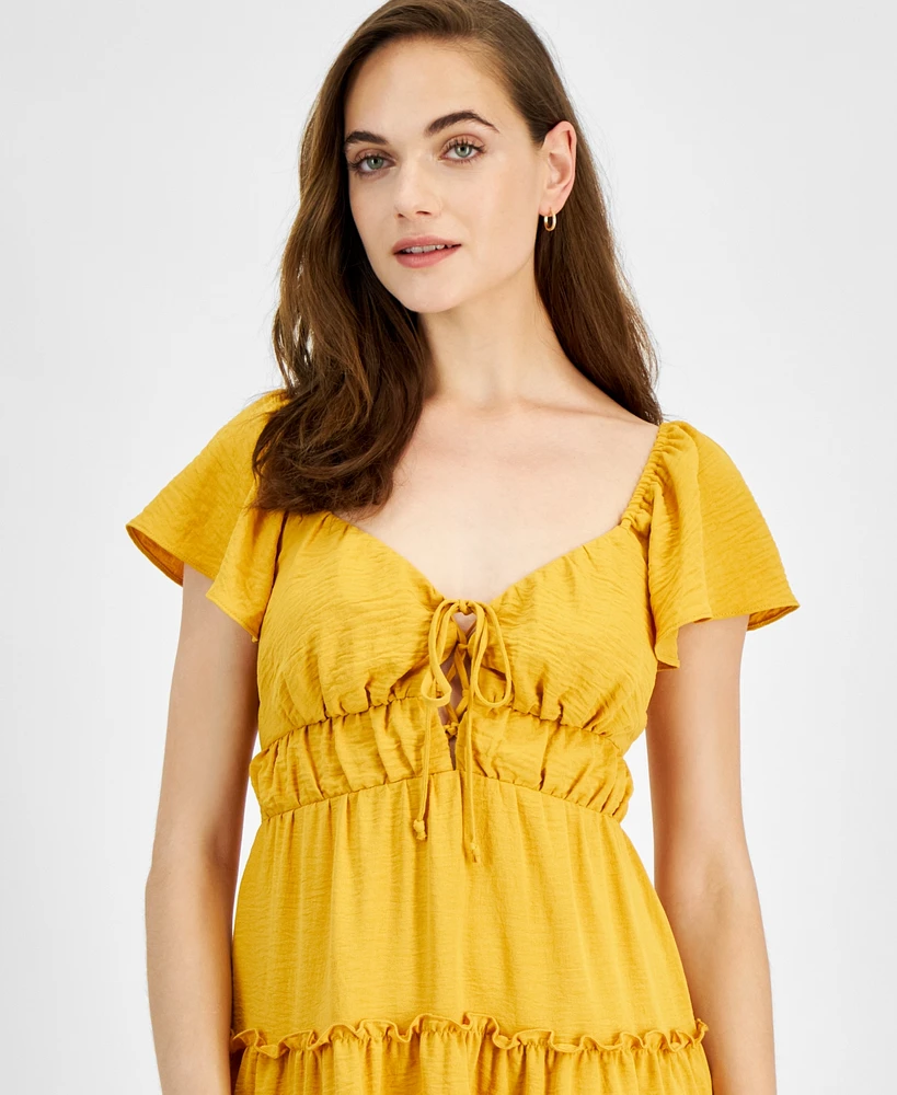 City Studios Juniors' Flutter-Sleeve Tiered Mini Dress