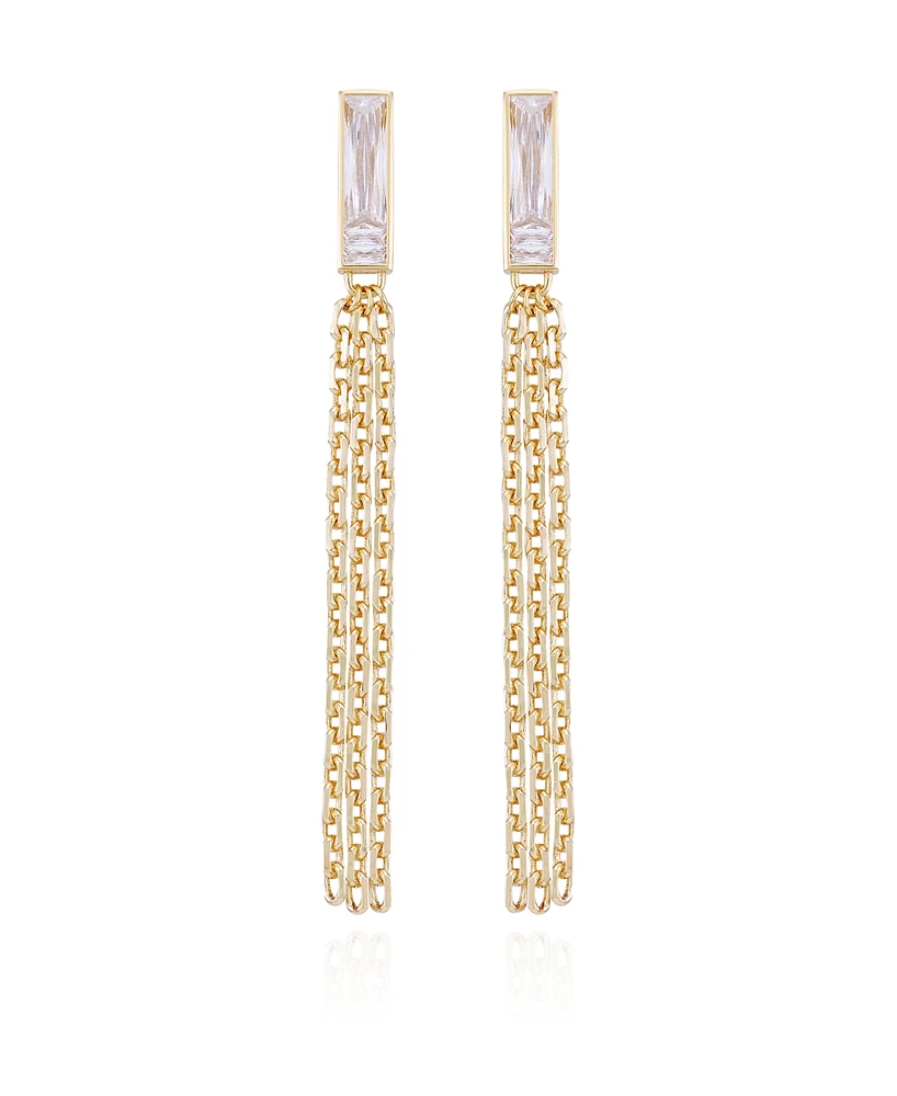 Vince Camuto Gold-Tone Glass Stone Baguette Fringe Drop Earrings