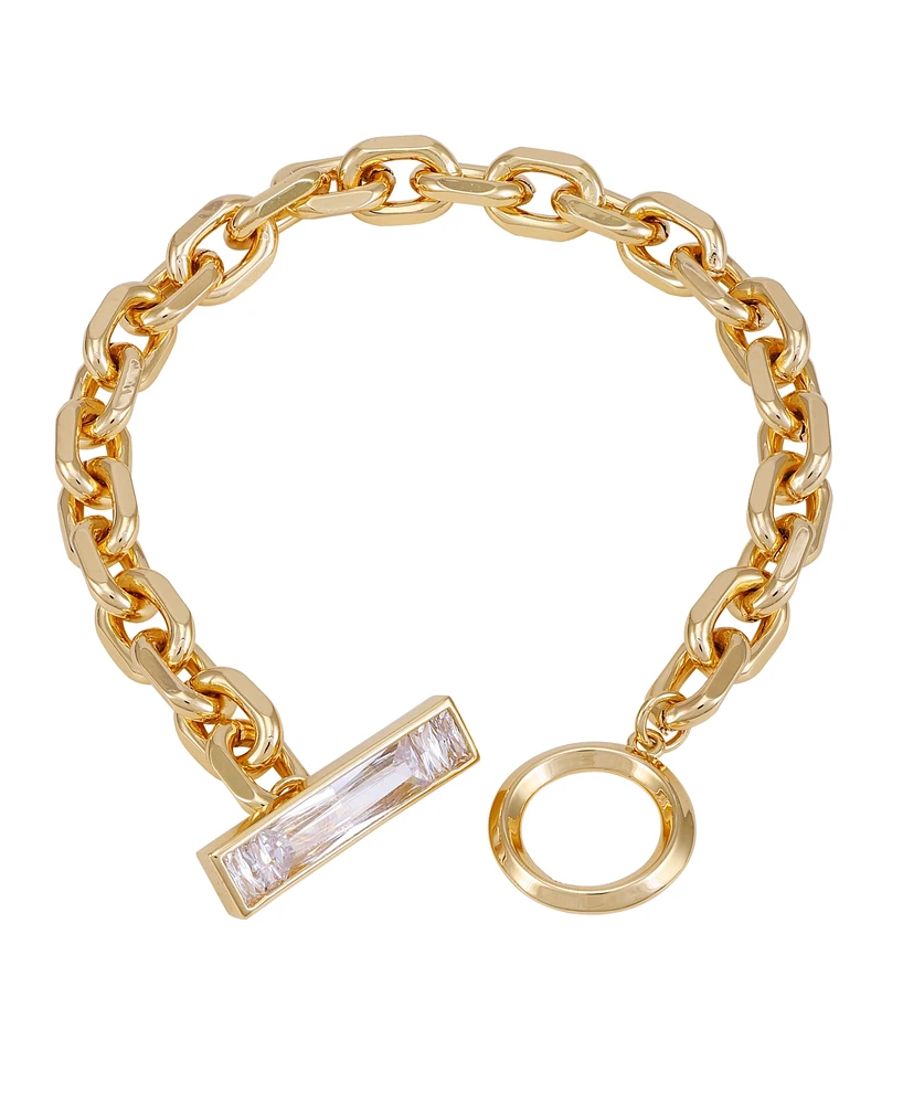 Vince Camuto Gold-Tone Glass Stone Toggle Chain Bracelet