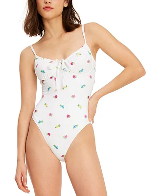 kate spade new york Women's Floral Cinch Underwire One-Piece Swimsuit