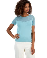 T Tahari Women's Open-Stitch Yoke Sweater