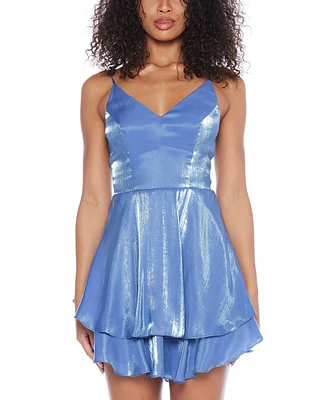 B Darlin Juniors' Iridescent Satin Fit & Flare Dress