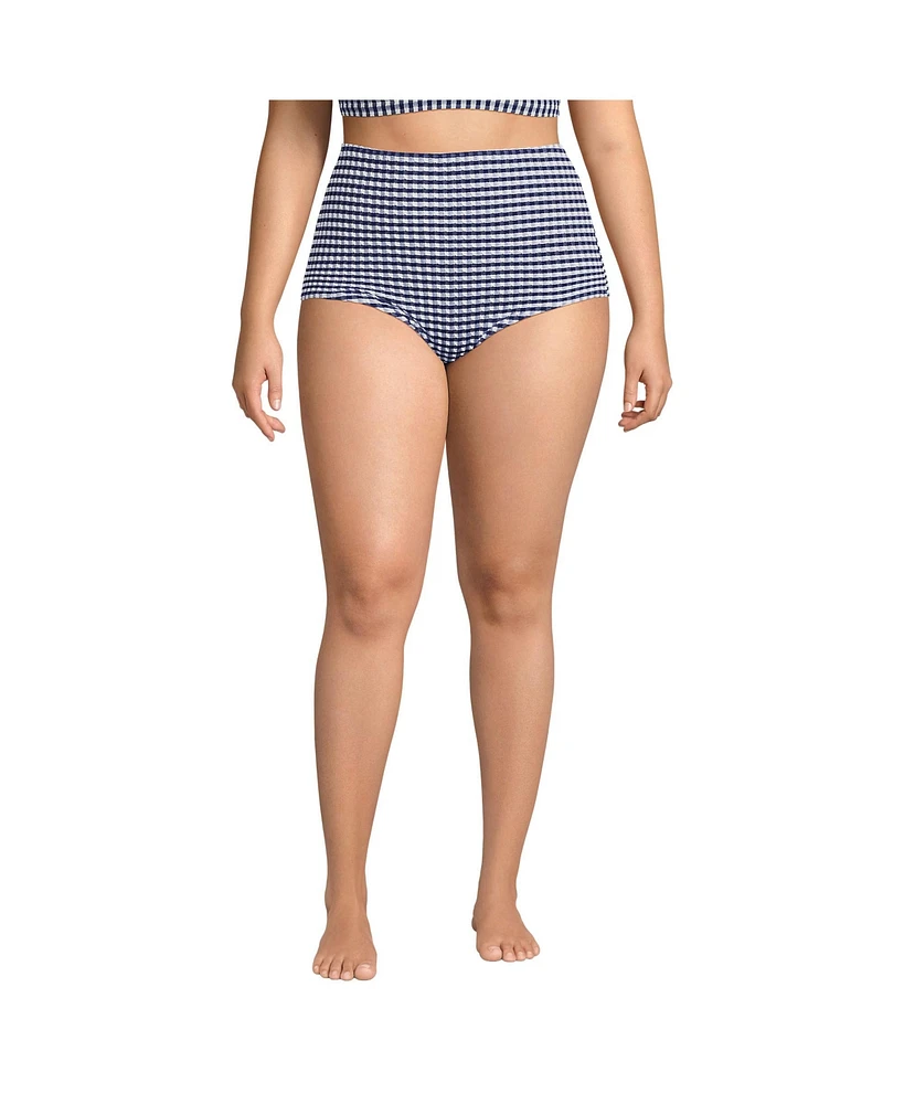 Lands' End Plus Tummy Control Gingham Tugless High Waisted Bikini Bottoms