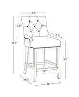 24" Linen Fabric Tufted Buttons Upholstered Wingback Counter Stool