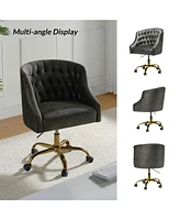 Hulala Home Modern Cute Velvet Desk Chair with Gold Base for Living Room,Bedroom