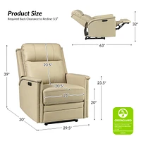 Lidia Modern Genuine Leather Power Recliner with Nailhead Trims