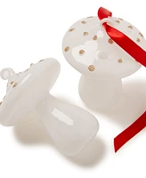 Holiday Lane Woodland Green Brown And White Glass Mushroom Boxed Ornaments, Set of 3, Created for Macy's