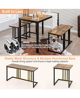 Slickblue 4 Pieces Industrial Dining Table Set with Bench and 2 Stools-Brown