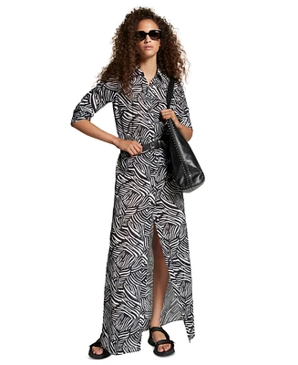 Michael Kors Women's Zebra-Print Belted Maxi Dress