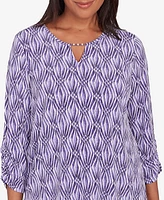 Alfred Dunner Charm School Women's Monotone Diamond Print Top