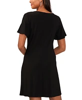 Msk Women's V-Neck Short-Sleeve Embellished-Hem Shift Dress