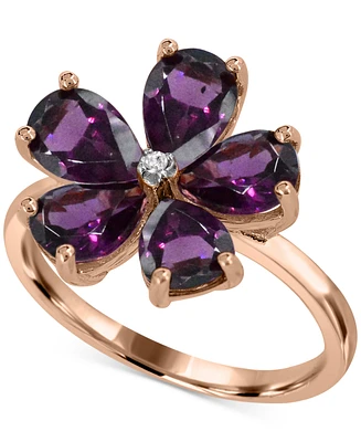 Rhodolite (3-1/2 ct. t.w.) & Diamond Accent Flower Ring in 14k Rose Gold-Plated Sterling Silver