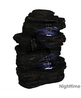 Sunnydaze Decor Polystone Rock Falls Waterfall Fountain with Led Lights - 24 in