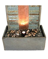 Rippled Slate 48-inch Outdoor Water Fountain - Outdoor Water Feature with Led Light for Copper Accents for Patio, Deck, Garden