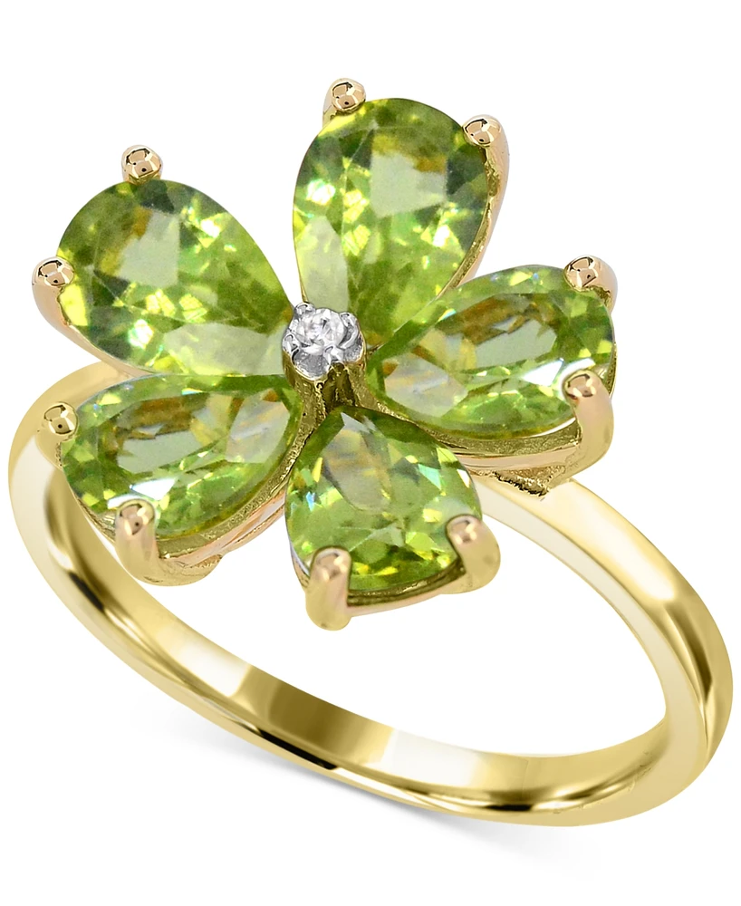 Peridot (3-1/2 ct. t.w.) & Diamond Accent Flower Ring in 14k Gold-Plated Sterling Silver