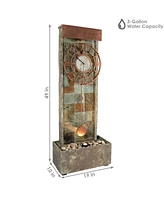 Sunnydaze Decor Slate/Copper Clock Waterfall Fountain with Led Lights - 49 in