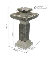 Sunnydaze Decor Square Resin Outdoor 2-Tier Bird Bath Water Fountain with Lights