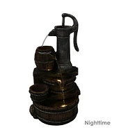 Sunnydaze Decor Cozy Farmhouse Pump/Barrel Water Fountain with Led Lights - 23 in