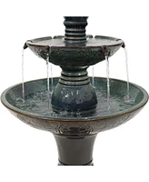 Sunnydaze Decor Double Tier Ceramic Outdoor 2-Tier Water Fountain with Lights