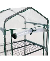 Sunnydaze Decor Steel Pvc Cover Mini Greenhouse with 3 Shelves/Zipper