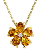 Citrine (3-1/4 ct. t.w.) & Diamond Accent Flower 18" Pendant Necklace 14k Gold-Plated Sterling Silver