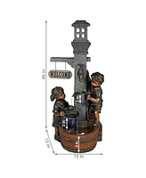 Sunnydaze Decor Children Playing at Faucet Water Fountain with Led Lights - 40 in