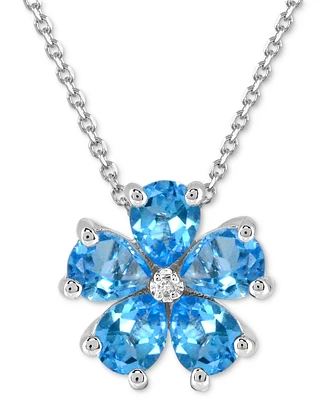 Swiss Blue Topaz (4 ct. t.w.) & Diamond Accent Flower 18" Pendant Necklace in Sterling Silver