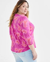 Style & Co Plus Printed Cotton Square-Neck Top