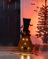 Glitzhome 29.5"H Halloween Lighted Wooden Jack-o-Lantern Porch Decor with Floral Timer