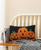 Glitzhome 18"L Hooked Halloween Pumpkins Pillow