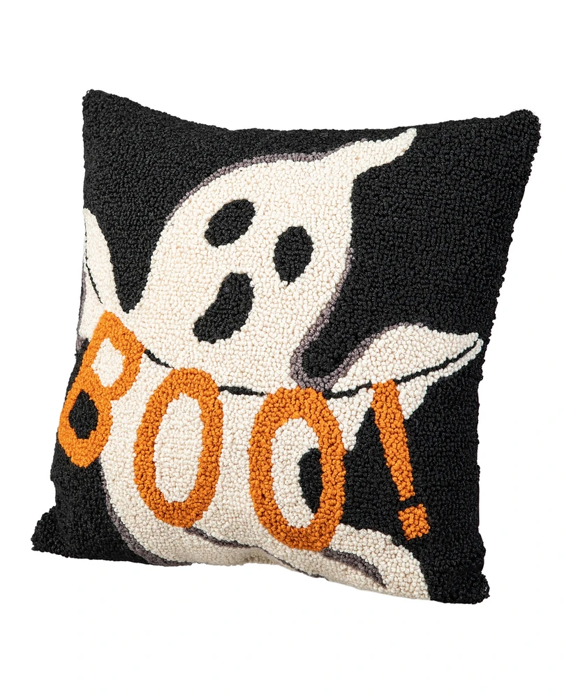 Glitzhome 14"H Hooked Halloween Ghost "Boo" Pillow