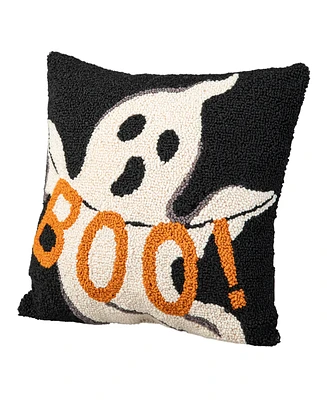 Glitzhome 14"H Hooked Halloween Ghost "Boo" Pillow