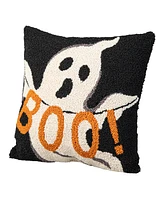 Glitzhome 14"H Hooked Halloween Ghost "Boo" Pillow