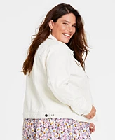 On 34th Trendy Plus Size Classic Denim Trucker Jacket, Created for Macy's